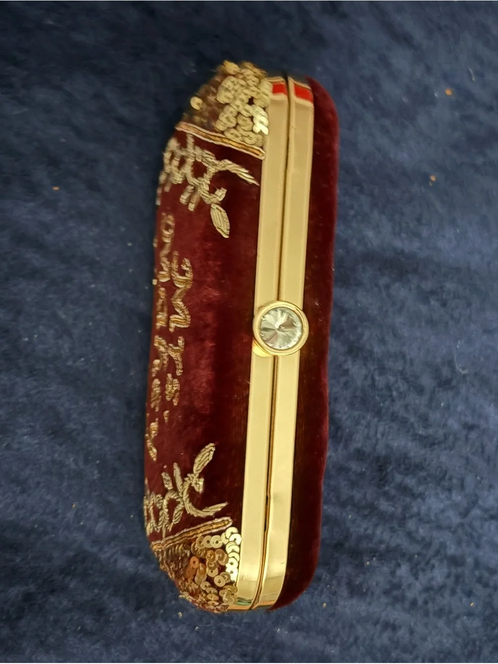Burgundy Gold Embroidered 'Mrs. Maybee' Evening Clutch